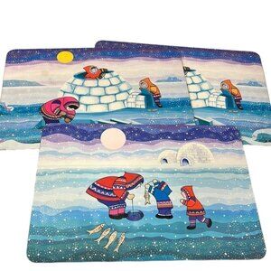 Vintage Eleanor & Tony Paine Inuit Art Cork Back Colourful Placemats Set of 3